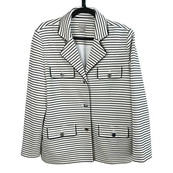 NEW Chicos Size 2 US L Striped Blazer Jacket White Black Nautical Career Stretch - Picture 2 of 10